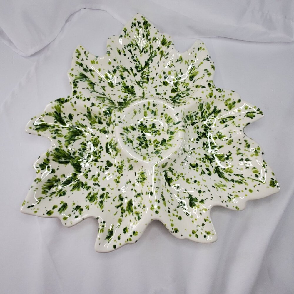 VTG Holland Mold Ceramic Serving Dish Tray 1972 Green & White Poinsettia Shape - Picture 14 of 14